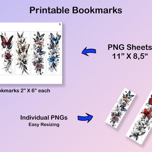 Butterfly & Lily Flower Tattoo Printable Bookmark Set of 10 DIY ...