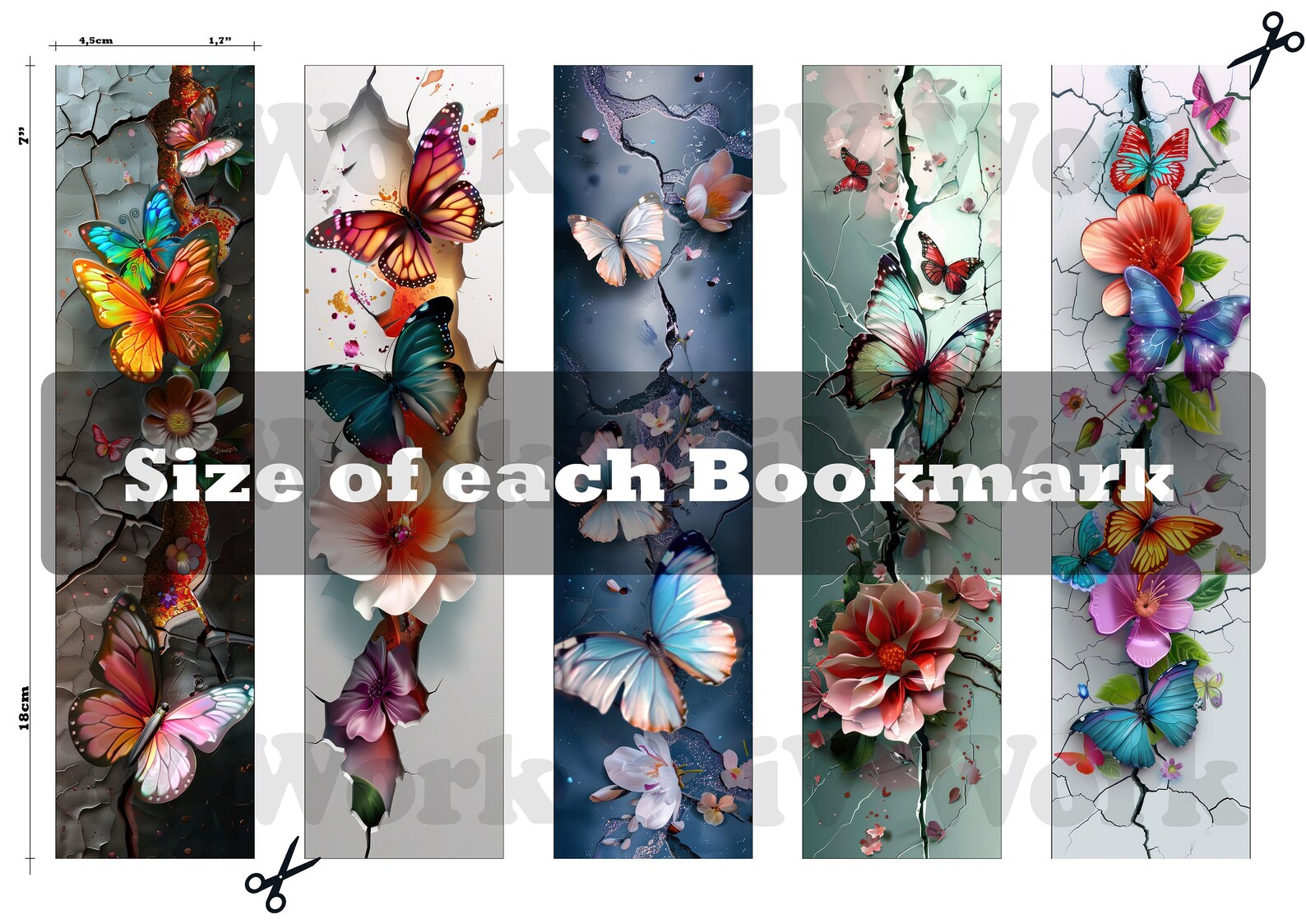 Bookmarks Printable Set of 10 for Book Lovers 3D Floral Butterfly ...