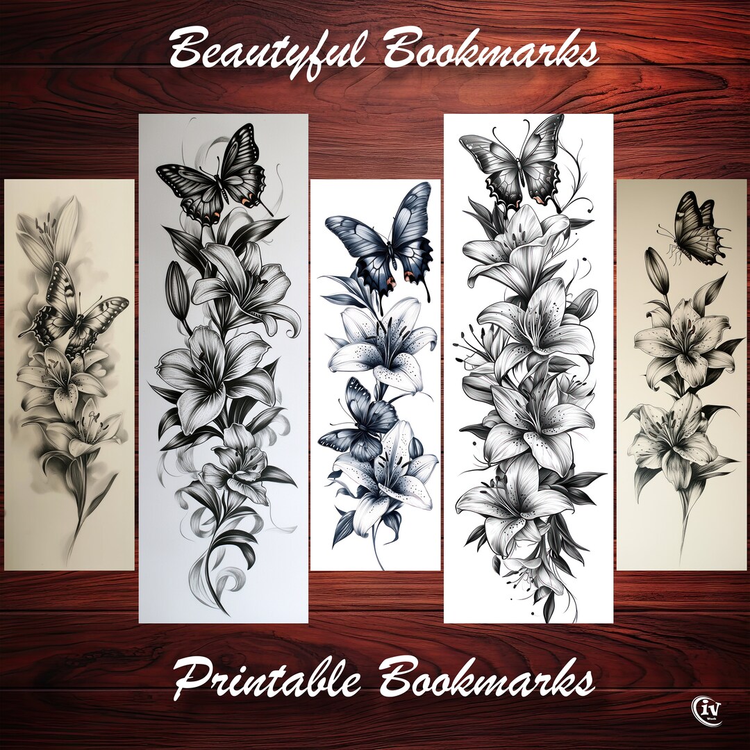Tattoo Bookmark Printable Set of 10 With Lily Flower Butterfly ...