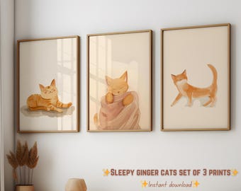 Ginger Cat Art Prints Set | Minimalist Wall Decor (Digital Download)