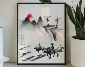Pokemon Poster, traditioneller japanischer Kunstdruck für Zuhause. Vintage Tauros Pokemon Poster