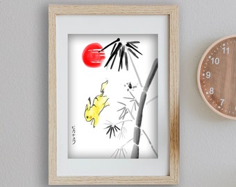 Impresión japonesa tradicional de Pikachu #01 Home Deco Arte japonés vintage