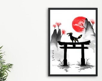 Vintage Umbreon Pokemon Poster. Pokemon Poster, traditioneller japanischer Kunstdruck für Zuhause.