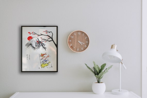 Pikachu Poster, Japanese Traditional Art Print for Home. Vintage Pikachu Pokemon Poster