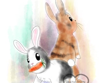 Custom Pet Portrait from Photo, Watercolor Rabbit Portrait Digital Art, Animal Poster