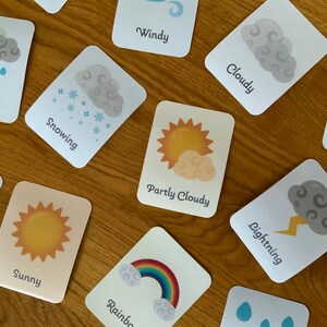 Flashcards meteorológicos, materiais Montessori, flashcards infantis, clima para impressão, atividade pré-escolar, atividade escolar em casa, cartões meteorológicos