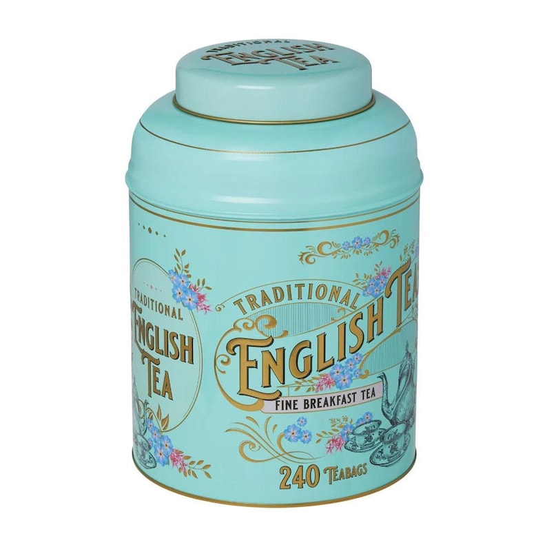 Script Tea Caddy Vintage Victorian Tea Tin in Mint Green With 240 English Breakfast ...