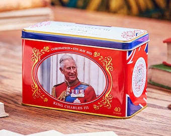 The Coronation of HRH King Charles III Tea Tin with 40 English Breakfast Teabags