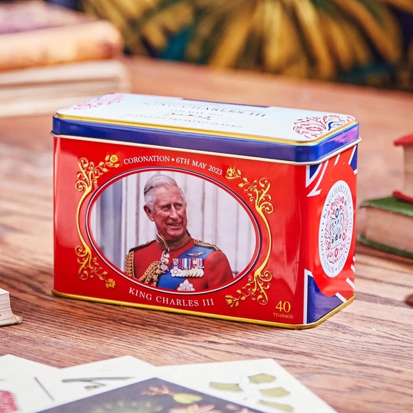 Boîte à thé Le couronnement de SAR le roi Charles III avec 40 sachets de thé pour le petit-déjeuner anglais