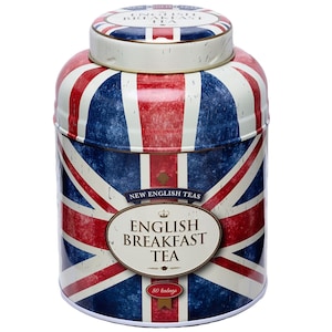 Boîte à thé Union Jack rétro avec 80 sachets de thé pour petit-déjeuner anglais