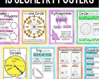 13 geometriposters - Utskrivbara matteposters - Akvarellgeometriposters - Matematikposters - Matteklassrum för gymnasiet