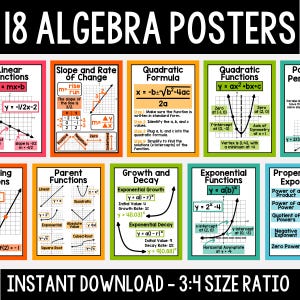 18 Algebra Poster - druckbare Matheposter - helle Algebraposter - Matheposter - High School Math-Klassenzimmer