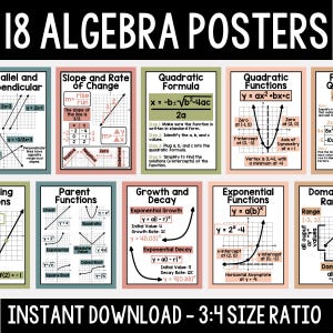 18 Algebra Poster - druckbare Mathe Poster - Boho Algebra Poster - Mathe Poster - High School Math Klassenzimmer