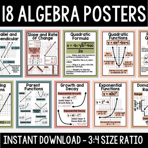 Boho Algebra Posters: High School Math Classroom Decor (Digital Download)