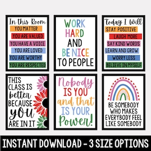 Carteles positivos para el aula, carteles imprimibles para el aula, carteles para el aula de la escuela secundaria, decoración del aula