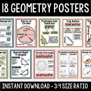 18 Geometrie Poster - druckbare Mathe Poster - Boho Geometrie Poster - Mathe Poster - High School Math Klassenzimmer