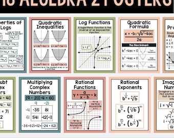 Algebra 2-posters: boho-klasdecor (afdrukbare wiskundeposters)