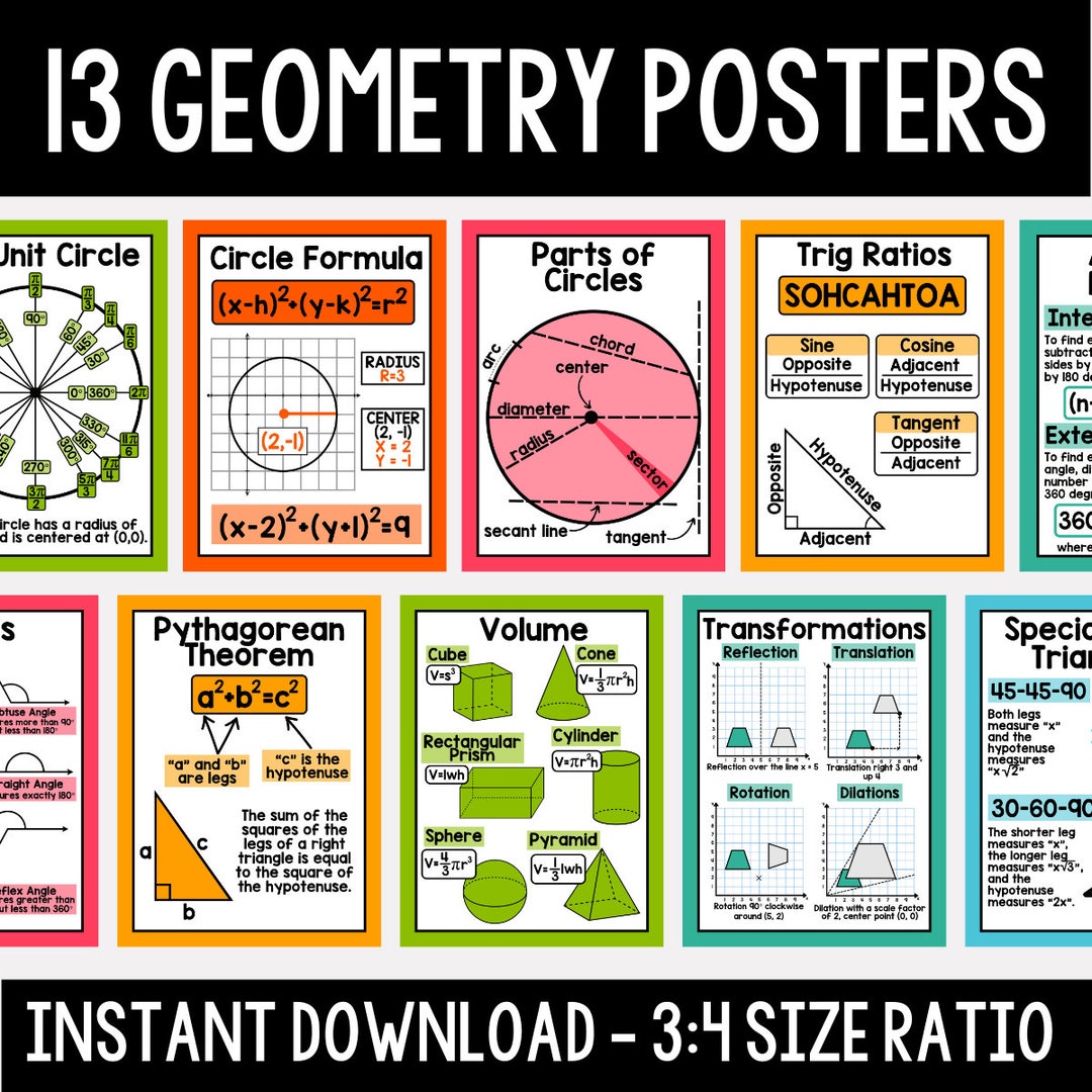 13 Geometry Posters - Printable Math Posters - Bright Geometry Posters ...