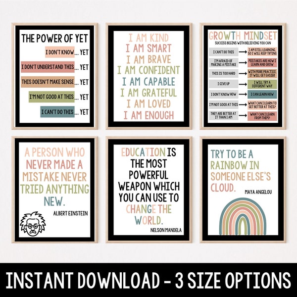 Growth Mindset Posters, Positive Classroom Posters, Boho Classroom Decor, Boho Classroom Posters, Inspirational Classroom Decor