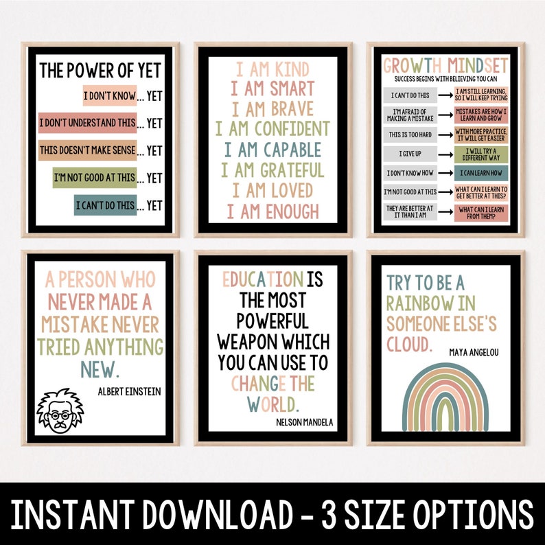 Posters med tillväxttänkande: Boho klassrumsdekor (digital nedladdning) bild 1