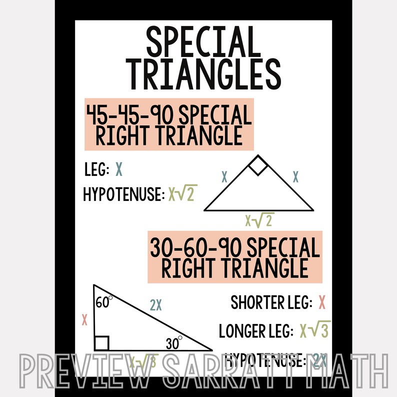 Popular Triangles Geometry Posters: Triangles, Theorems, Ratios (digital Download) - Etsy