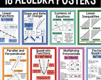 18 Algebra Math Posters – High School Classroom Decor (Digital Download)