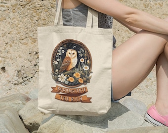 Regurgitate The Rich, Anti-Capitalist Tote Bag, Owl Wildflower Ancap Bag, Eat the Rich, Dismantle Capitalism, Anarchist, Socialist Gift
