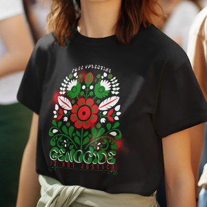 Genocide ist nicht Gerechtigkeit T-Shirt - "Free Palestine" Blumenmuster | Unterstützen Sie die palästinensische Hilfe | Aktivist Bekleidung | Shirt mit Waffenstillstand