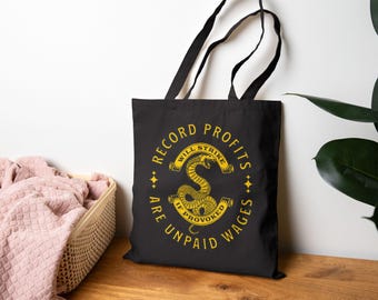 Record Profits Tote Bag | Union Organizer Gift | Worker Solidarity Bag | Unpaid Wages Tote