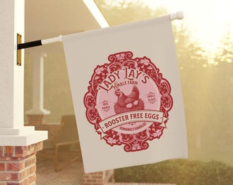 Subtle Feminist Flag | Lady Lay's All Female Farm Flag | Feminist Home Decor | Funny Chicken Coop Flag | Clever Feminist Gift | Rooster Free
