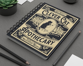 Clevere Katze Apotheker Notizbuch der weisen Frau, subtile feministische Zeitschrift, Geschenk für feministische Freundin, Apotheker Zeichenbuch im Vintage-Stil
