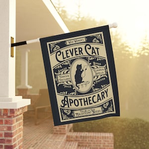 Feminist Fall Flag, Clever Cat Apothecary House Banner, Whimsical Leftist Decor, Witchy Yard Sign, Feminist Dark Cottage Core Flag