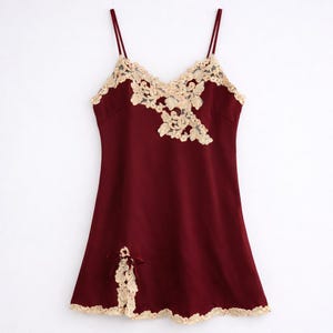 chinese dress ladies 90s Maroon Lace Babydoll Button Up Maxi Dress main image 1