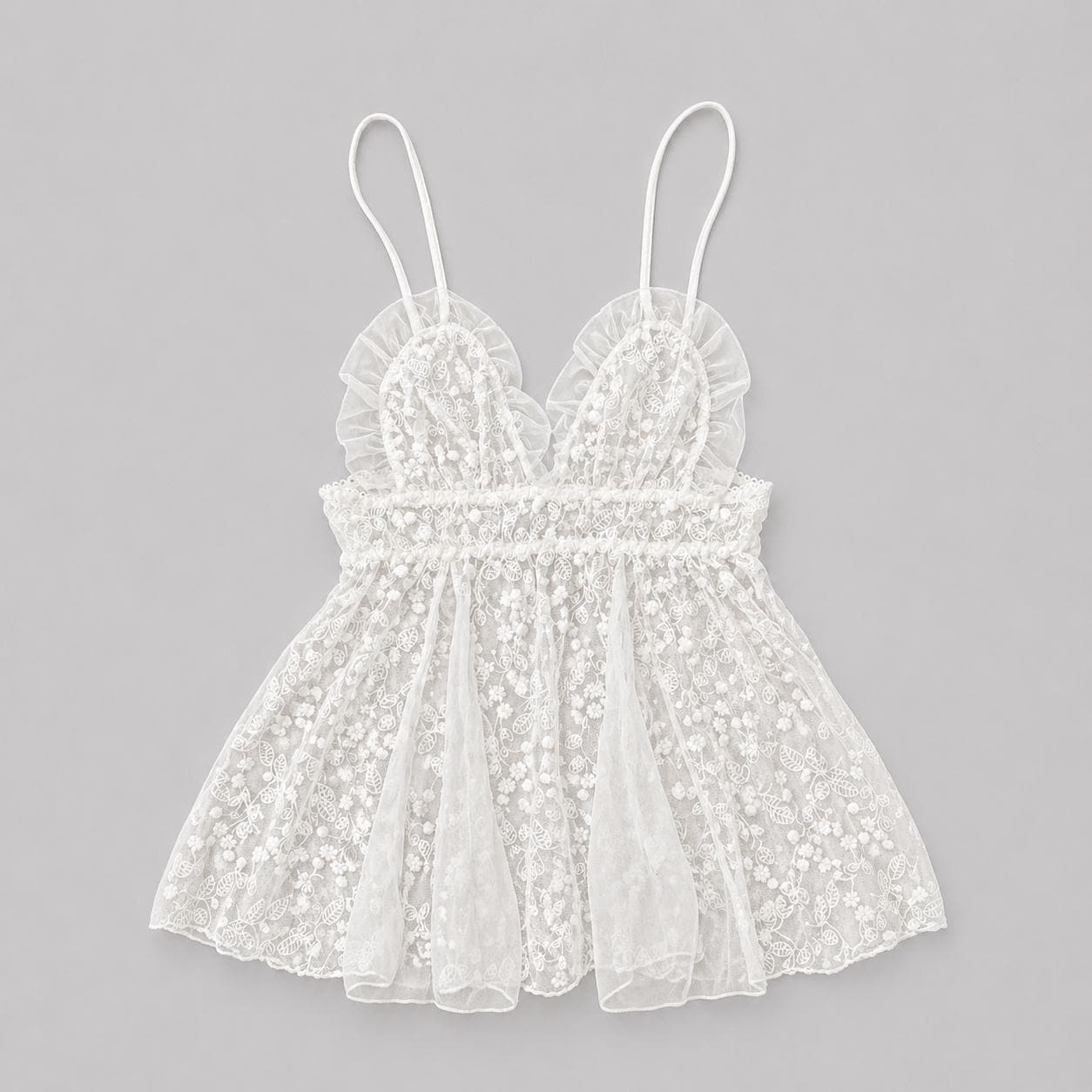 flat white sheer embroidered mini dress Sienna Embroidered Lace Trim Mini Dress main image 1