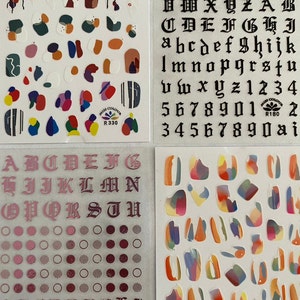 Nagel Aufkleber Nagel Decals Buchstaben Zahlen Farbpalette