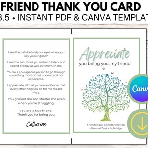 Cartão de agradecimento de amigo l Download digital de PDF e modelo Canva l Cartão personalizado l Doença crônica l 11x8.5