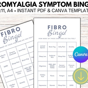 Fibromyalgia Symptom Bingo Game l PDF Digital Download & Canva Template l 8.5x11,A4