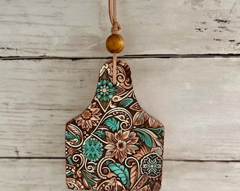 Cow Tag freshie, faux leather cardstock,