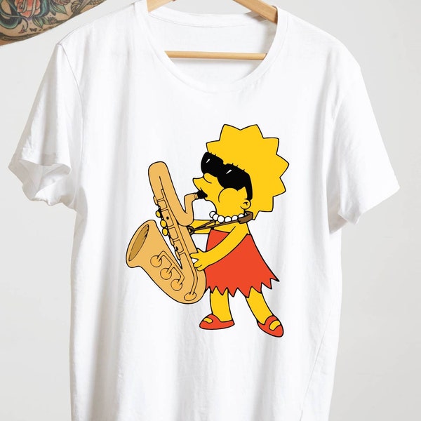 Lisa Simpson Saxophone Tshirt, Simpsons Family Tshirt, Cartoon Tee, Simpsons Tshirt, Simpsons Shirt, Kid's Tee, Simpsons Art Tshirt,