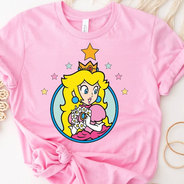 Princess Peach Star Shirt,Princess Peach Shirt,Princess Peach Crown Shirt,Pink Princess,Super Mario Shirt, Super Princess Peach,Gift For Her