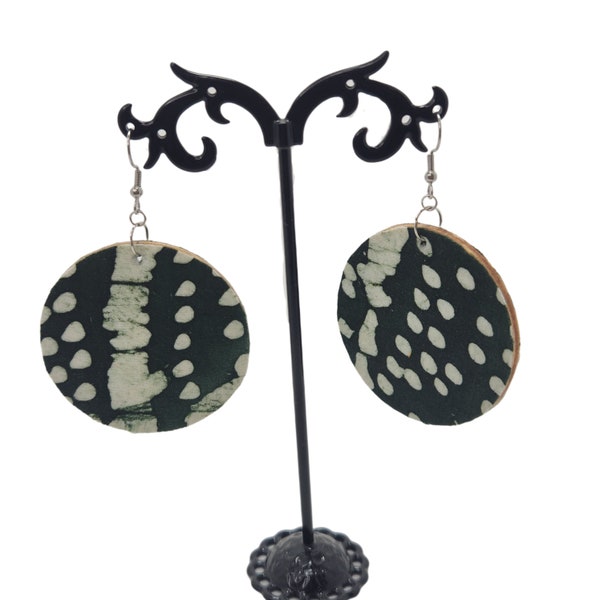 Green & White Fabric Earrings, African Inspired Earrings