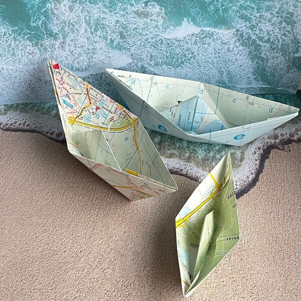 10 paper boats paper boats made from old maps folded origami upcycling digging boat scatter decoration wedding baptism confirmation