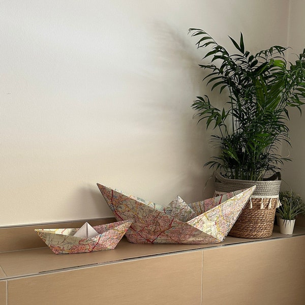 Large paper boat from old Hamburg map ahoy decoration maritime