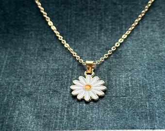 Collar con cadena de flores de margaritas, regalo de joyería floral de la suerte para verano y primavera