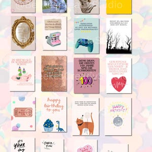 20 Lustige Geburtstags-Postkarten | Witzige & Freche Sprüche | Digitaler Sofort-Download | Printable Geburtstagskarten