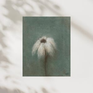Giclée print from an original soft pastel painting | Unique white flower | Moody art |