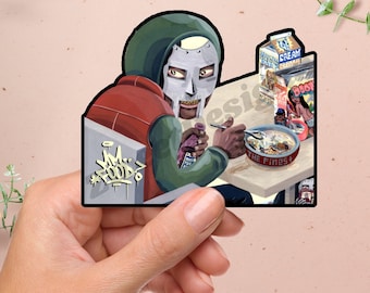 MF | DOOM | "Mm Food" Sticker | Iconic Album Art | Glossy | Rap | Waterproof Decal for Hip-Hop Fans | Old School | Hip Hop | Music | Album