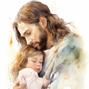 Watercolor Image of Jesus Hugging Child - Etsy