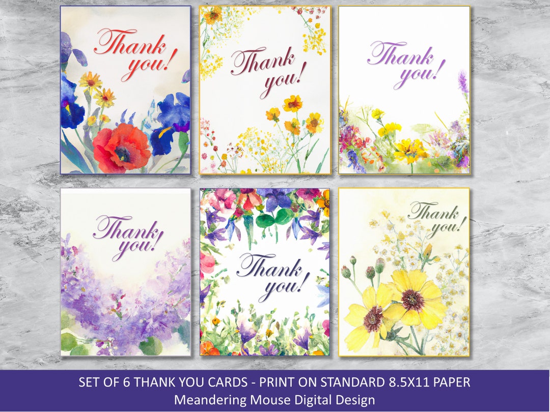 FLORAL THANK YOU - Digital Card (6 Printable Thank You Cards ...