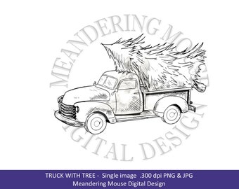 TRUCK WITH TREE - Digi Stamp